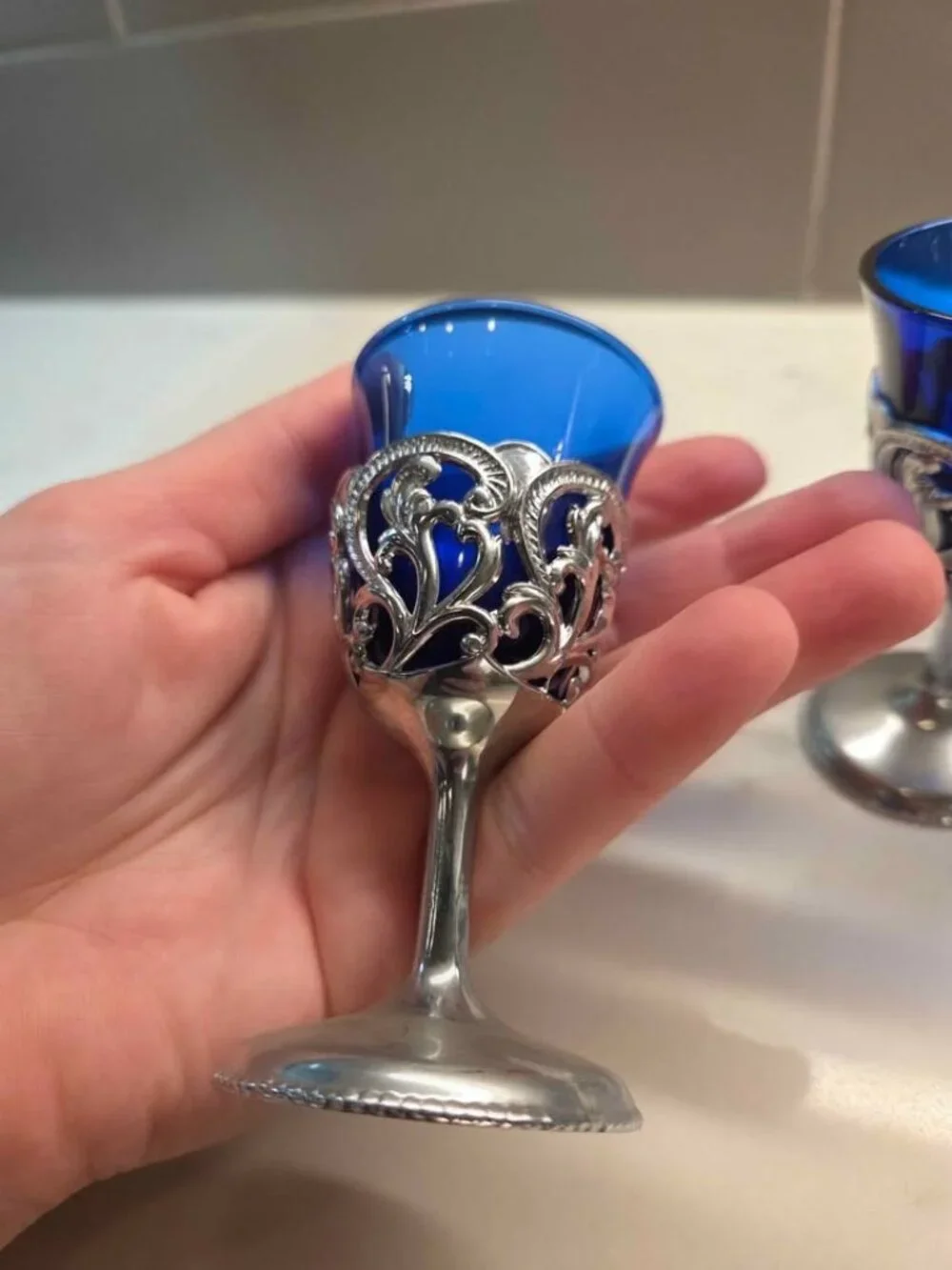 Vintage cobalt blue tiny little liquor glasses 6 total